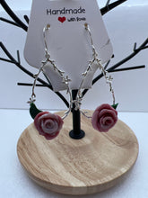 Handmade Clay Rose Teardrop Earrings: Floral Branch Dangles