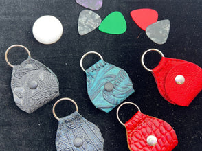 Key chain holders for Apple fobs or guitar picks handmade from leather