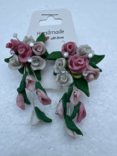 Polymer clay rose bouquet earrings. Handmade roses and Cala lilies