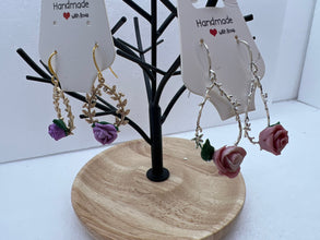 Handmade Clay Rose Teardrop Earrings: Floral Branch Dangles