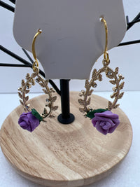 Handmade Clay Rose Teardrop Earrings: Floral Branch Dangles