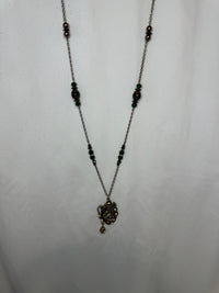 Antique Bronze Butterfly Necklace: Rhinestone Adorned, Long Length