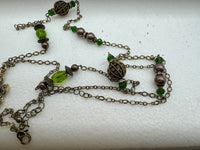 Antique Bronze Butterfly Necklace: Rhinestone Adorned, Long Length