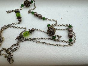 Antique Bronze Butterfly Necklace: Rhinestone Adorned, Long Length