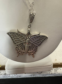 Kaleidoscope Butterfly Pendant Necklace: Silver Plated Vintage Style