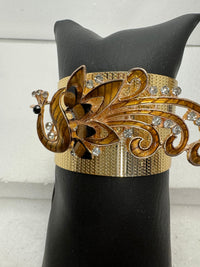 Peacock adorned bracelets in multi colors on gold or bronze adjustable bases