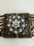 Black and gold embossed leather blinged bracelet