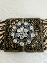 Black and gold embossed leather blinged bracelet