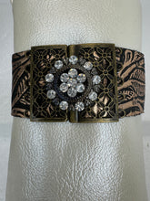 Black and gold embossed leather blinged bracelet