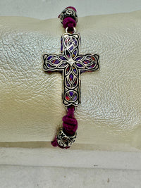 Silver Filigree Cross Bracelet: Polymer Clay, Adjustable Suede Cord