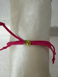 Gold Filigree Cross Bracelet: Pink Polymer Clay, Adjustable Cord
