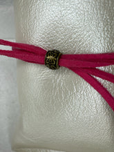Bronze Filigree Cross Bracelet: Pink patterned Polymer Clay, Adjustable Cord