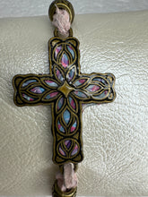 Bronze Filigree Cross Bracelet: Light Pink Polymer Clay, Adjustable