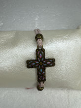 Bronze Filigree Cross Bracelet: Light Pink Polymer Clay, Adjustable