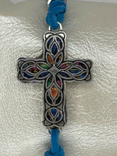 Silver Filigree Cross Bracelet: Polymer Clay, Adjustable Suede Cord