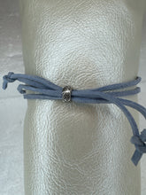 Silver Filigree Cross Bracelet: Light Blue Patterned Polymer Clay, Adjustable