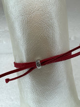 Silver Filigree Cross Bracelet: Red Patterned Polymer Clay, Adjustable Cord