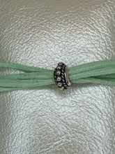 Filigree Cross Bracelet: Pale Green Patterned Polymer Clay, Adjustable Cord