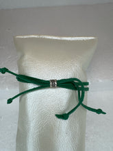 Silver Filigree Cross Bracelet: Green patterned Polymer Clay, Adjustable Cord