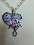 Silver Plated Faith Heart Pendant: Pastel Polymer Clay, Victorian Chain