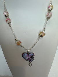Silver Plated Faith Heart Pendant: Pastel Polymer Clay, Victorian Chain