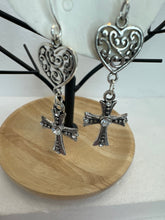 Silver plated heart and cross earrings