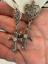Silver plated heart and cross earrings