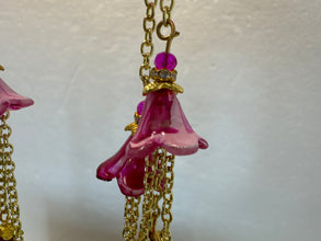 Hand Painted Lucite Flower Earrings: Victorian Style Dangles