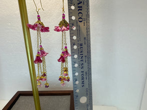 Hand Painted Lucite Flower Earrings: Victorian Style Dangles