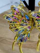 Gold patterned clay filled butterflies earrings in pinks and blues