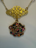 Gold Filigree Rose Necklace: Patterned Clay, Vintage Style