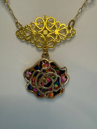 Gold Filigree Rose Necklace: Patterned Clay, Vintage Style