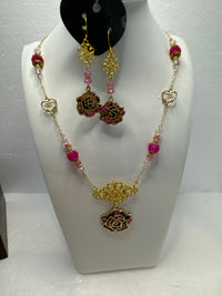 Gold Filigree Rose Necklace: Patterned Clay, Vintage Style