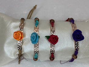 Handmade Polymer Clay Rose Bracelet: Hammered Copper, Suede Cord