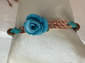 Handmade Polymer Clay Rose Bracelet: Hammered Copper, Suede Cord
