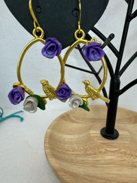 Handmade Clay Rose Teardrop Earrings: Floral Branch Dangles