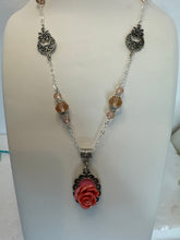Handmade Polymer Clay Rose Necklace: Victorian Silver Frame