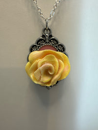 Handmade Polymer Clay Rose Necklace: Victorian Silver Frame