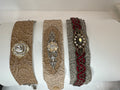 Cream and taupe lace patterned pleather bracelets adorned with Victorian style jewels