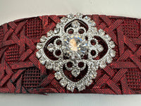 Embossed leather bracelets adorned with clear rhinestone vintage style pieces