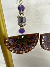 Hand Painted Leather Earrings: Floral Boho Beaded Dangle