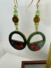 Hand Painted Leather Earrings: Floral Boho Beaded Dangle