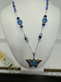 Kaleidoscope Butterfly Pendant Necklace: Silver Plated Vintage Style