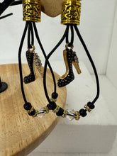 Black Leather High Heel Shoe Earrings: Beaded Fashion Jewelry