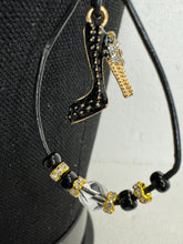 Black Leather High Heel Shoe Earrings: Beaded Fashion Jewelry