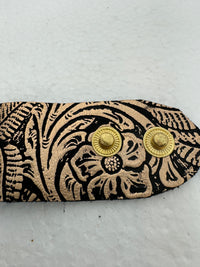 Black and gold embossed leather blinged bracelet