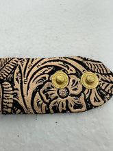 Black and gold embossed leather blinged bracelet