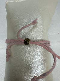 Bronze Filigree Cross Bracelet: Light Pink Polymer Clay, Adjustable