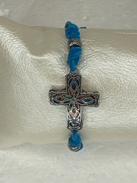 Silver Filigree Cross Bracelet: Polymer Clay, Adjustable Suede Cord