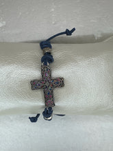 Silver Filigree Cross Bracelet: Navy Blue Polymer Clay, Adjustable